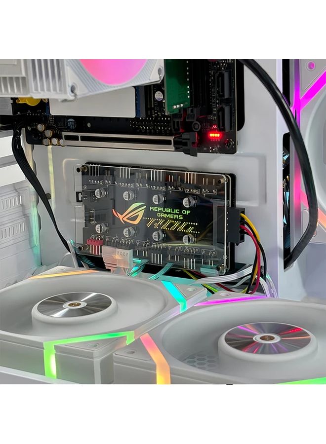 Black Dual 8 Port ARGB PWM Fan Hub with Magnetic Base SATA Power Optical Sync - Image 3